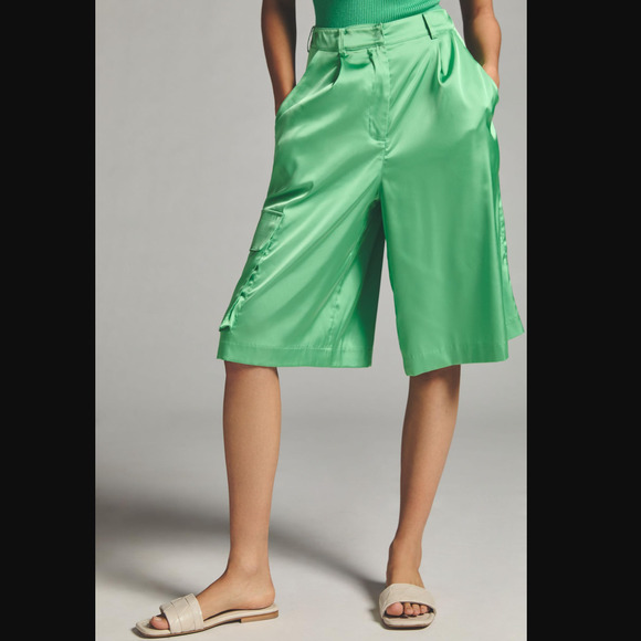 New Anthropologie Hutch Pleated Utility Shorts - Lime Green - Medium - Picture 2 of 4